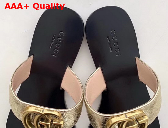 Gucci Leather Thong Sandal with Double G Metallic Gold Leather 497444 Replica