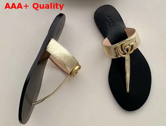 Gucci Leather Thong Sandal with Double G Metallic Gold Leather 497444 Replica