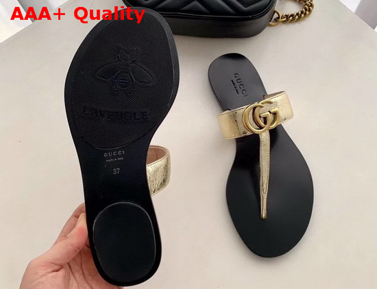 Gucci Leather Thong Sandal with Double G Metallic Gold Leather 497444 Replica