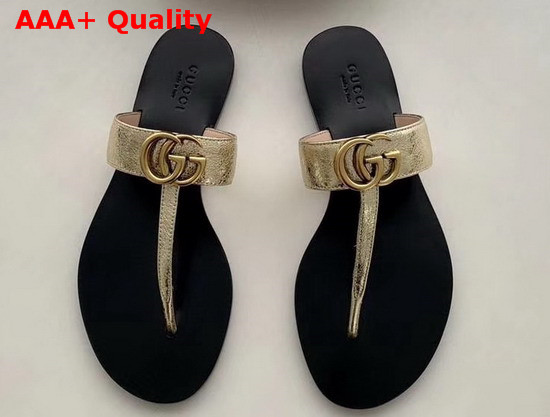 Gucci Leather Thong Sandal with Double G Metallic Gold Leather 497444 Replica