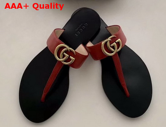 Gucci Leather Thong Sandal with Double G Red Leather 497444 Replica