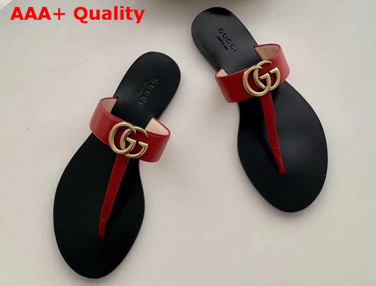 Gucci Leather Thong Sandal with Double G Red Leather 497444 Replica