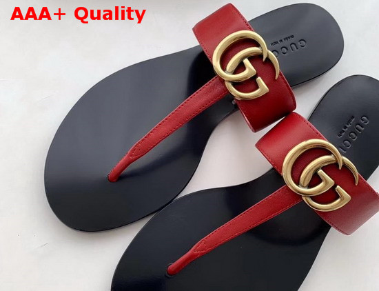 Gucci Leather Thong Sandal with Double G Red Leather 497444 Replica