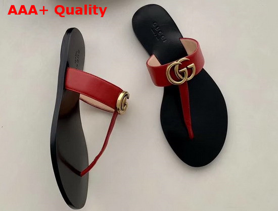 Gucci Leather Thong Sandal with Double G Red Leather 497444 Replica