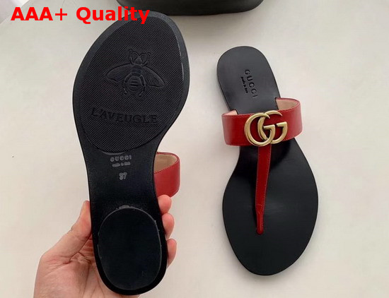 Gucci Leather Thong Sandal with Double G Red Leather 497444 Replica