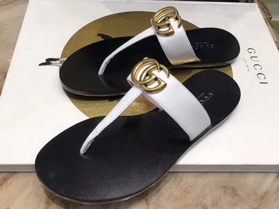 Gucci Leather Thong Sandal with Double G White Leather