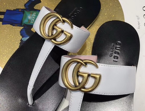 Gucci Leather Thong Sandal with Double G White Leather