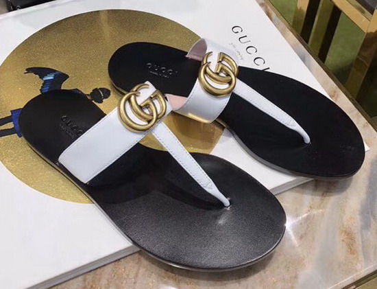 Gucci Leather Thong Sandal with Double G White Leather