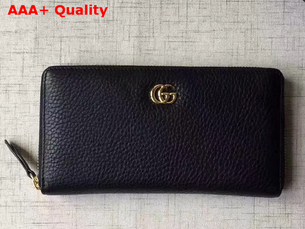 Gucci Leather Zip Around Wallet in Black with Double G Logo Replica