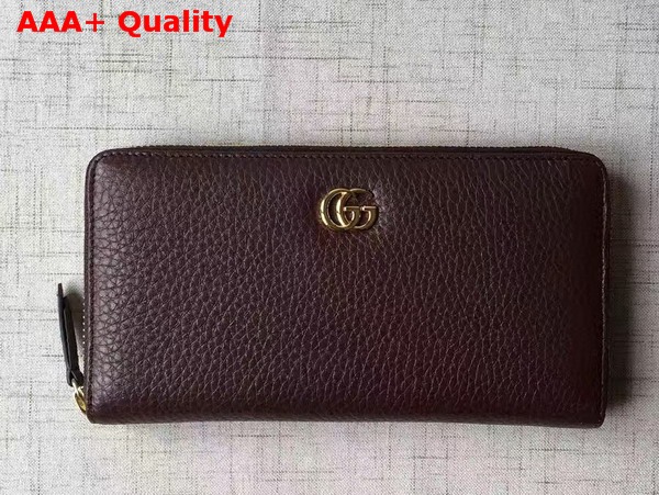 Gucci Leather Zip Around Wallet in Bordeaux with Double G Logo Replica