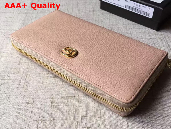 Gucci Leather Zip Around Wallet in Light Pink with Double G Logo Replica