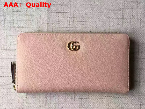 Gucci Leather Zip Around Wallet in Light Pink with Double G Logo Replica