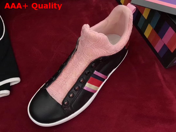 Gucci Leather and Lace High Top Sneaker Black Leather and Pink Lace Replica