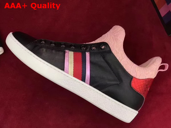 Gucci Leather and Lace High Top Sneaker Black Leather and Pink Lace Replica