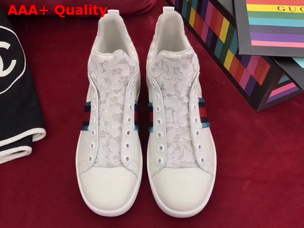 Gucci Leather and Lace High Top Sneaker White Leather Replica