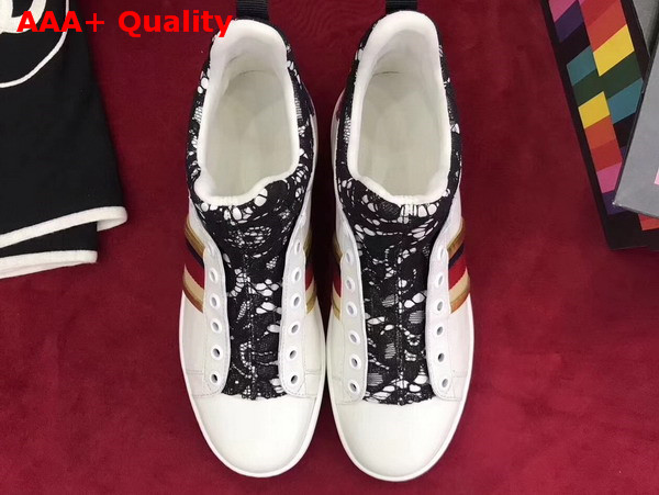 Gucci Leather and Lace High Top Sneaker White Leather and Black Lace Replica