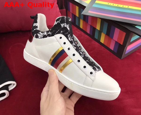 Gucci Leather and Lace High Top Sneaker White Leather and Black Lace Replica