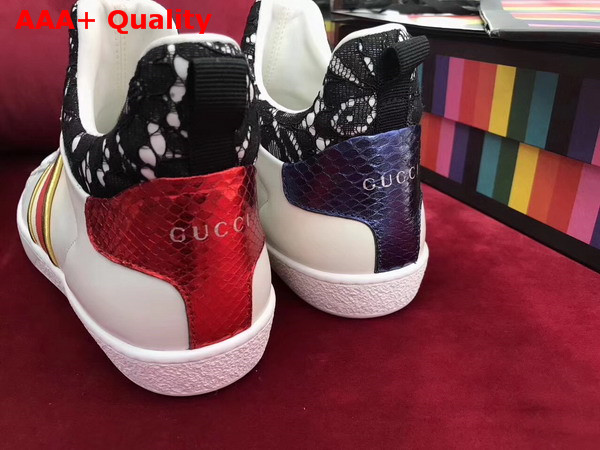 Gucci Leather and Lace High Top Sneaker White Leather and Black Lace Replica