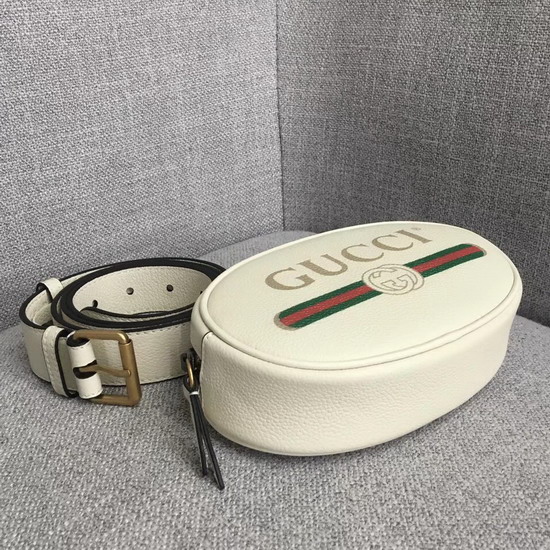 Gucci Logo Belt Bag in White Real Leather