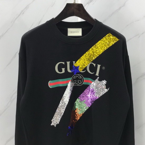 Gucci Logo Swearshirt with Shooting Stars Black Cotton