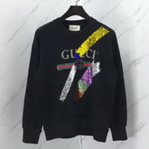 Gucci Logo Swearshirt with Shooting Stars Black Cotton