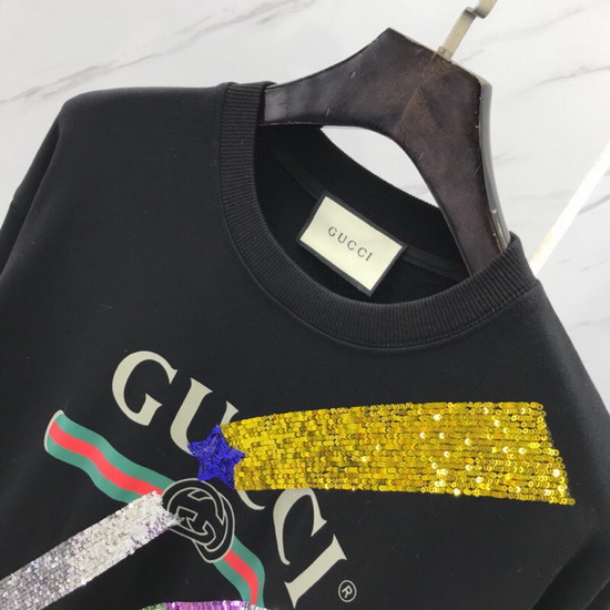 Gucci Logo Swearshirt with Shooting Stars Black Cotton