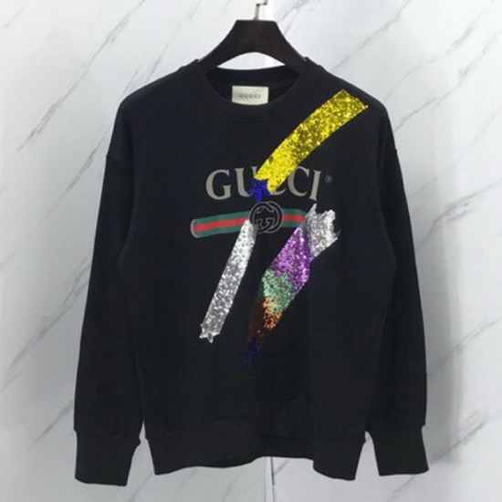 Gucci Logo Swearshirt with Shooting Stars Black Cotton