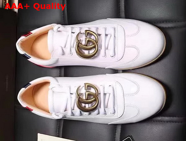 Gucci Low Top Sneaker with Brass GG Along White Leather Replica