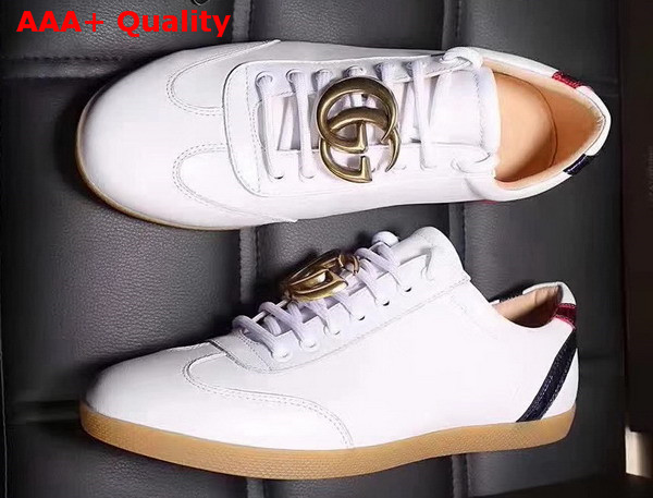 Gucci Low Top Sneaker with Brass GG Along White Leather Replica