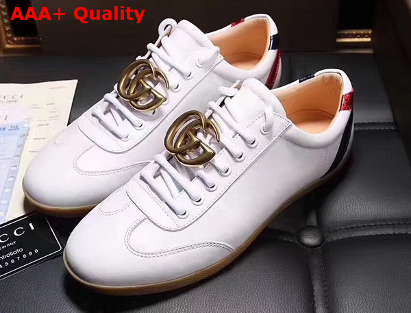 Gucci Low Top Sneaker with Brass GG Along White Leather Replica