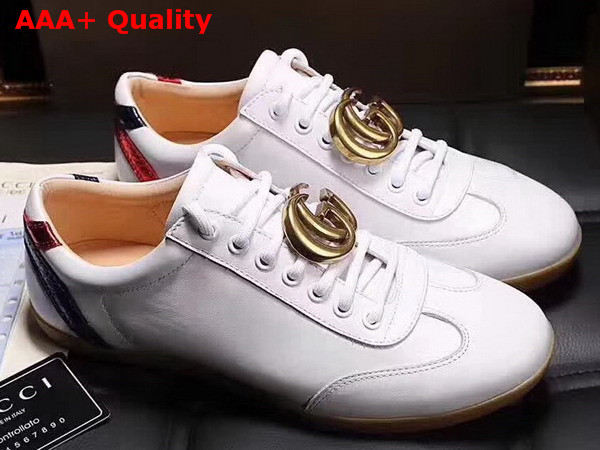 Gucci Low Top Sneaker with Brass GG Along White Leather Replica