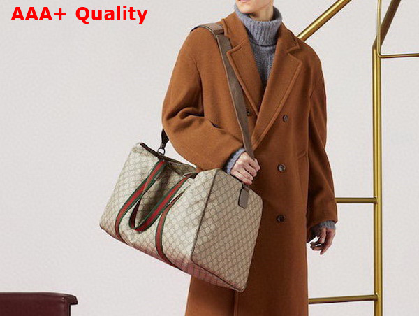 Gucci Maxi Duffle Bag with Web in Beige and Ebony Soft GG Supreme Canvas 760152 Replica