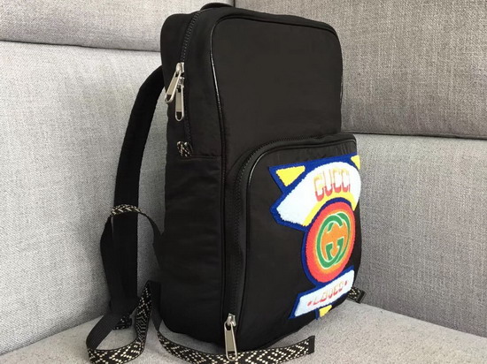 Gucci Medium Backpack with Gucci 80s Patch Black Nylon 536724