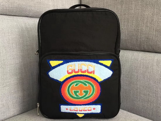 Gucci Medium Backpack with Gucci 80s Patch Black Nylon 536724