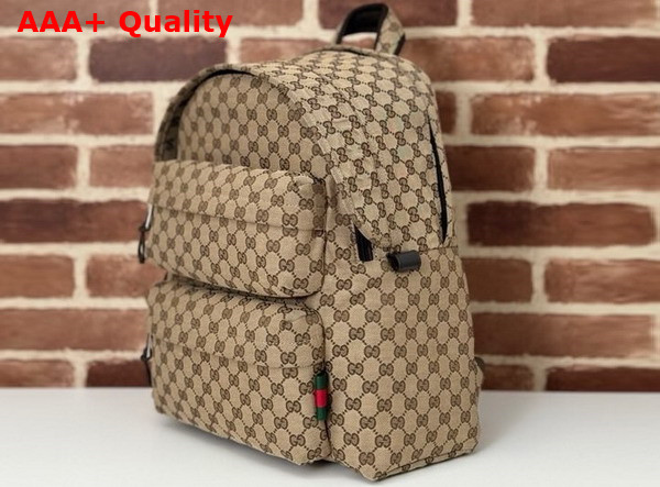 Gucci Medium Backpack with Gucci Logo Beige and Ebony Original GG Canvas 800265 Replica