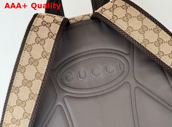 Gucci Medium Backpack with Gucci Logo Beige and Ebony Original GG Canvas 800265 Replica