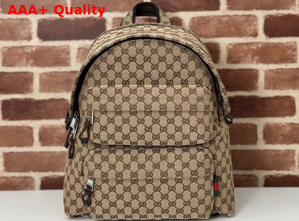 Gucci Medium Backpack with Gucci Logo Beige and Ebony Original GG Canvas 800265 Replica