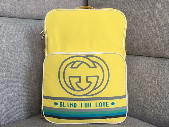 Gucci Medium Backpack with Interlocking G and Blind for Love Print Light Yellow Nylon 536724