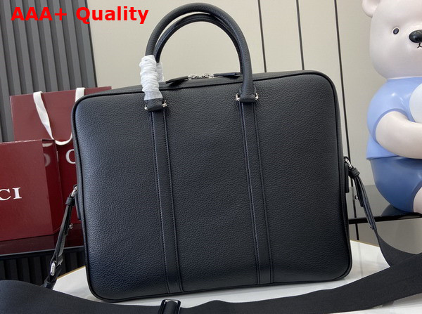 Gucci Medium Briefcase with Web Black Soft Grainy Leather 816757 Replica