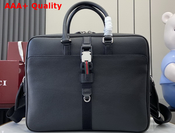 Gucci Medium Briefcase with Web Black Soft Grainy Leather 816757 Replica