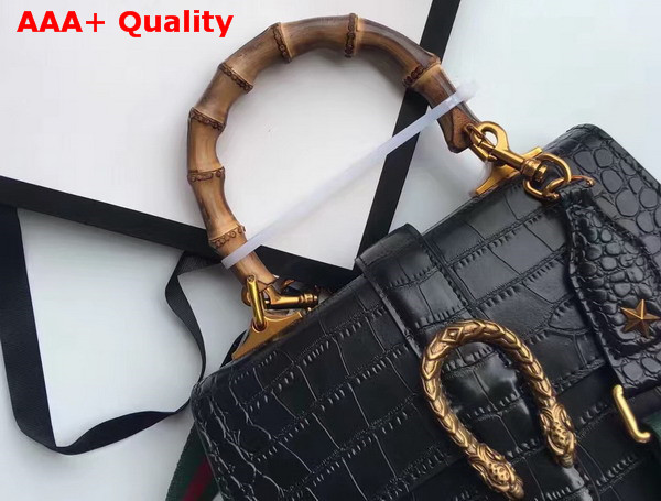 Gucci Medium Dionysus Croc Print Leather Top Handle Bag in Black Replica