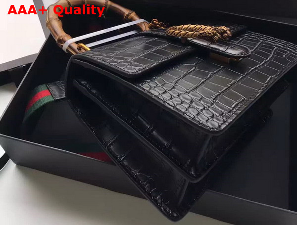 Gucci Medium Dionysus Croc Print Leather Top Handle Bag in Black Replica