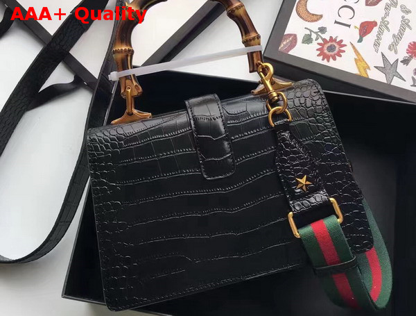 Gucci Medium Dionysus Croc Print Leather Top Handle Bag in Black Replica