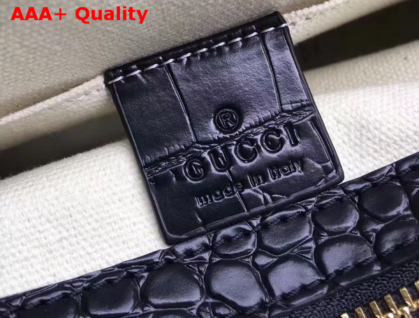 Gucci Medium Dionysus Croc Print Leather Top Handle Bag in Black Replica