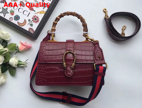 Gucci Medium Dionysus Croc Print Leather Top Handle Bag in Bordeaux Replica