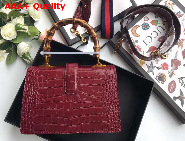 Gucci Medium Dionysus Croc Print Leather Top Handle Bag in Bordeaux Replica