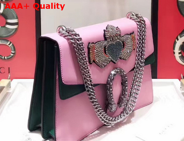 Gucci Medium Dionysus Embroidered Leather Shoulder Bag Pink and Green Calfskin Replica