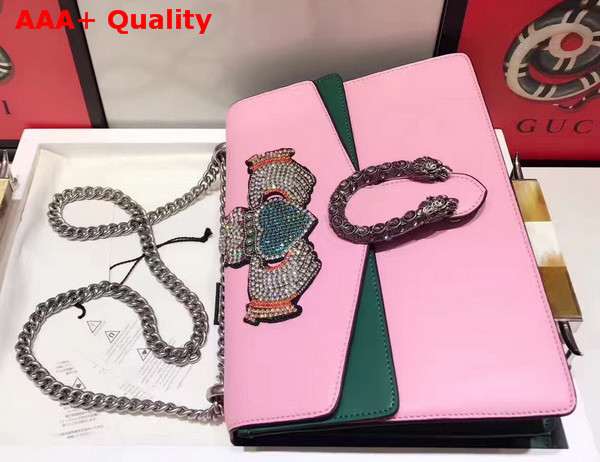 Gucci Medium Dionysus Embroidered Leather Shoulder Bag Pink and Green Calfskin Replica