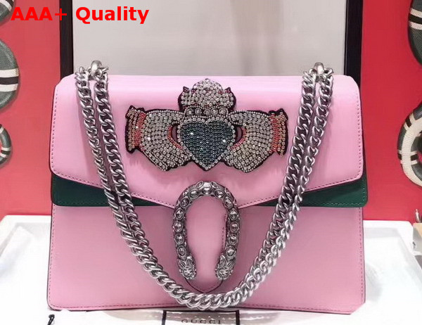 Gucci Medium Dionysus Embroidered Leather Shoulder Bag Pink and Green Calfskin Replica