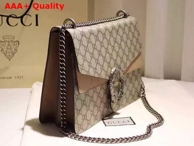 Gucci Medium Dionysus GG Supreme Shoulder Bag with Taupe Suede Datail Replica